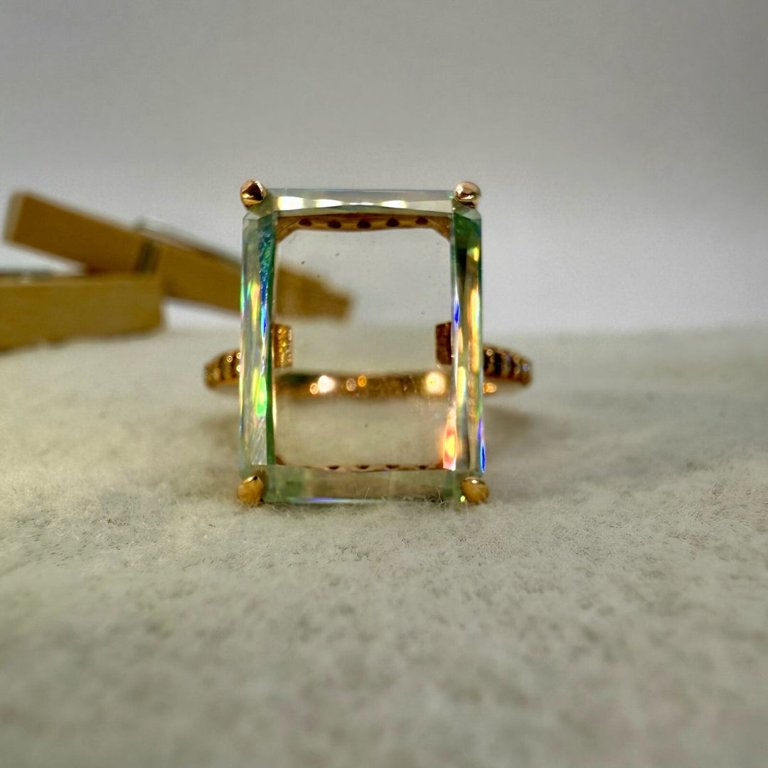 Clear Emerald Shape Anniversary Gift Ring for Her