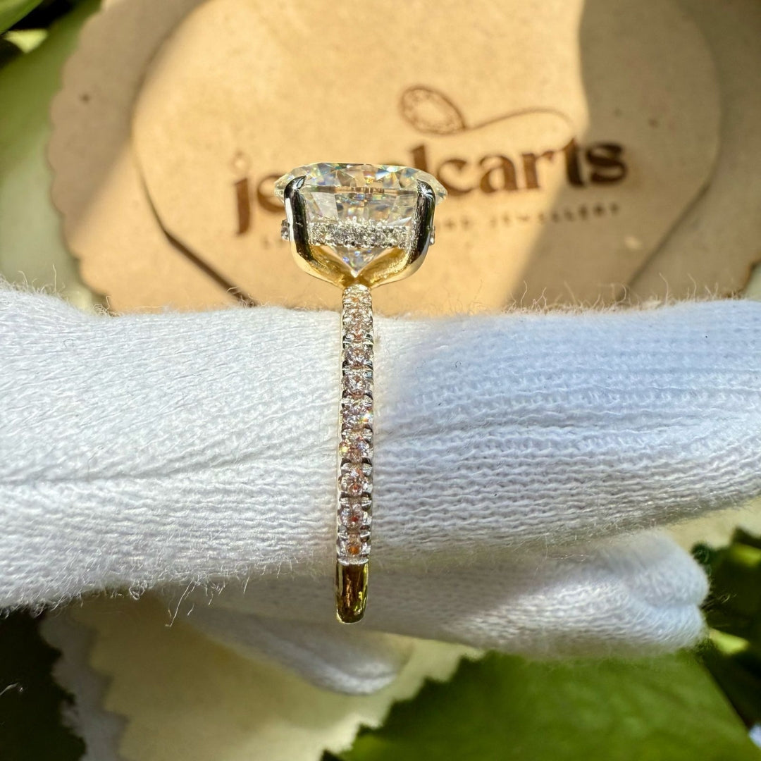 Hidden Halo Oval Cut Moissanite Diamond Engagement Ring - 14KT Yellow Gold