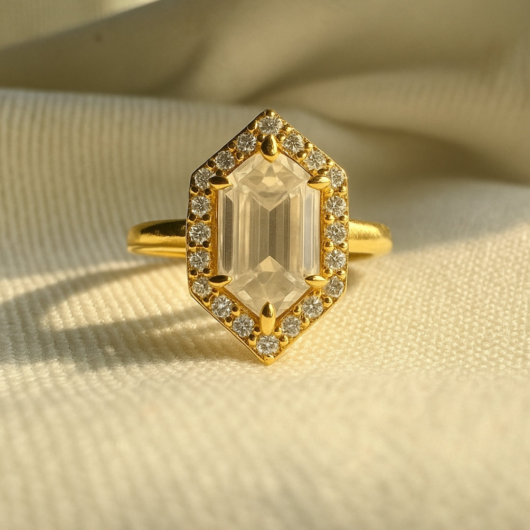 Moissanite 4.27 Carat Hexagon Diamond Spark Ring