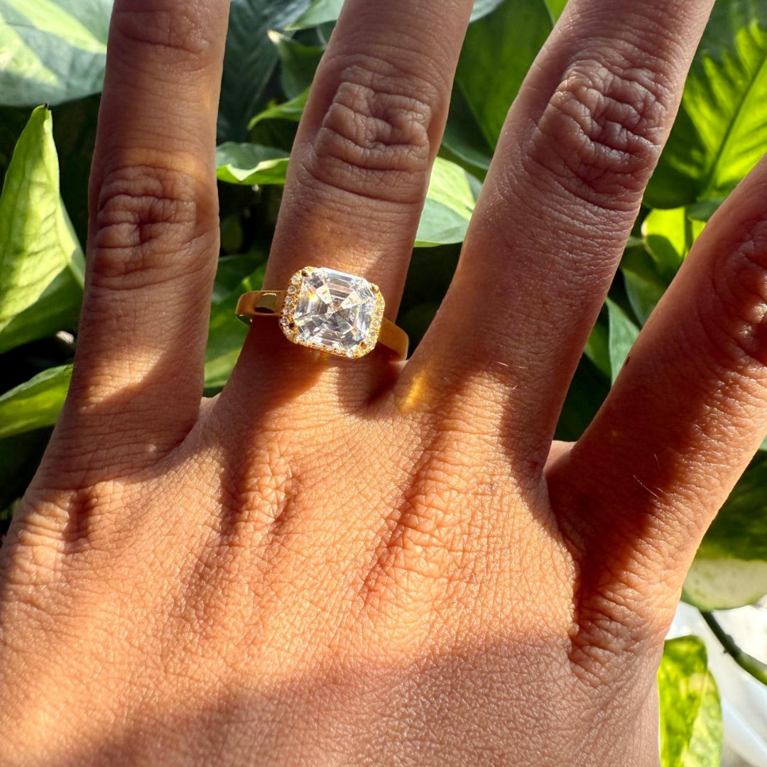 Halo Asscher Cut Diamond Ring for Wedding