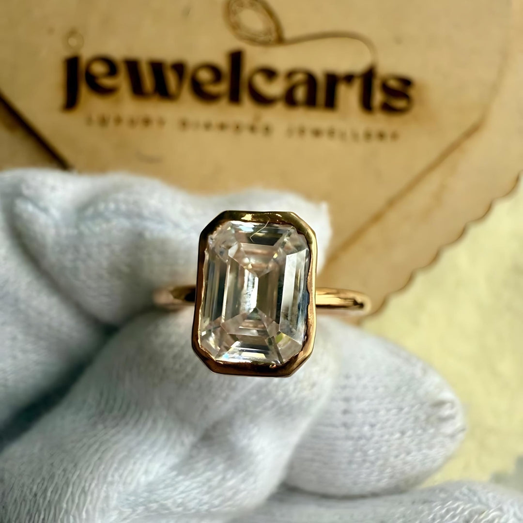 Moissanite 1.00 CT Emerald Cut Bezel Set Wedding Ring