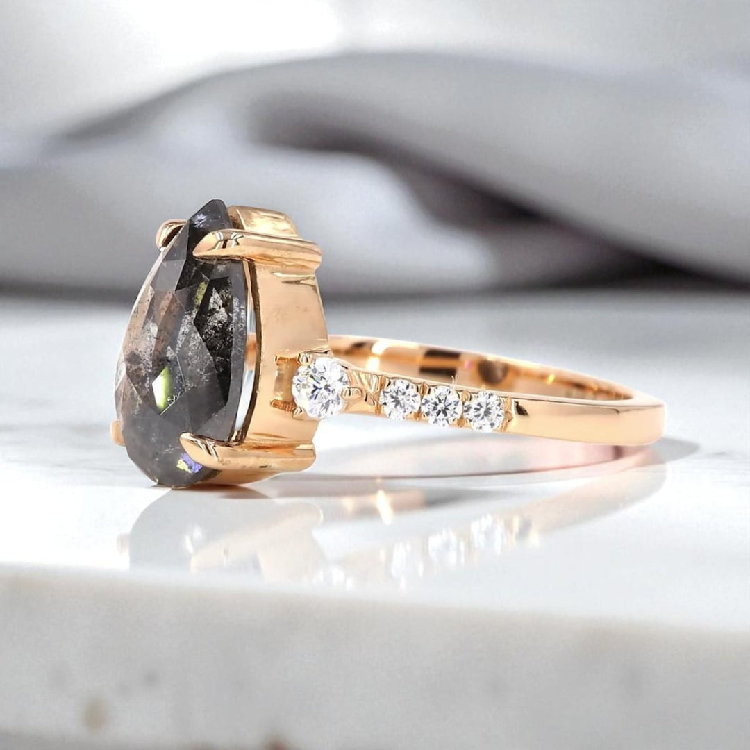 Pear Cut Moissanite Diamond Unique Vintage Engagement Ring