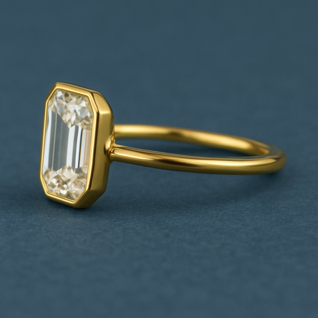 1.00 CT Emerald Cut Diamond Bezel Set Engagement Ring