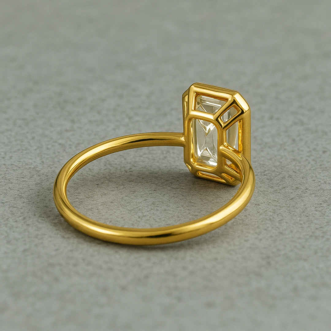 1.00 CT Emerald Cut Diamond Bezel Set Engagement Ring