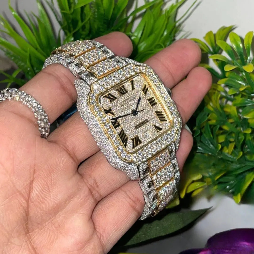 Moissanite 48.25 CT Round Cut Diamond Mid-Century Watch Jewel Carts