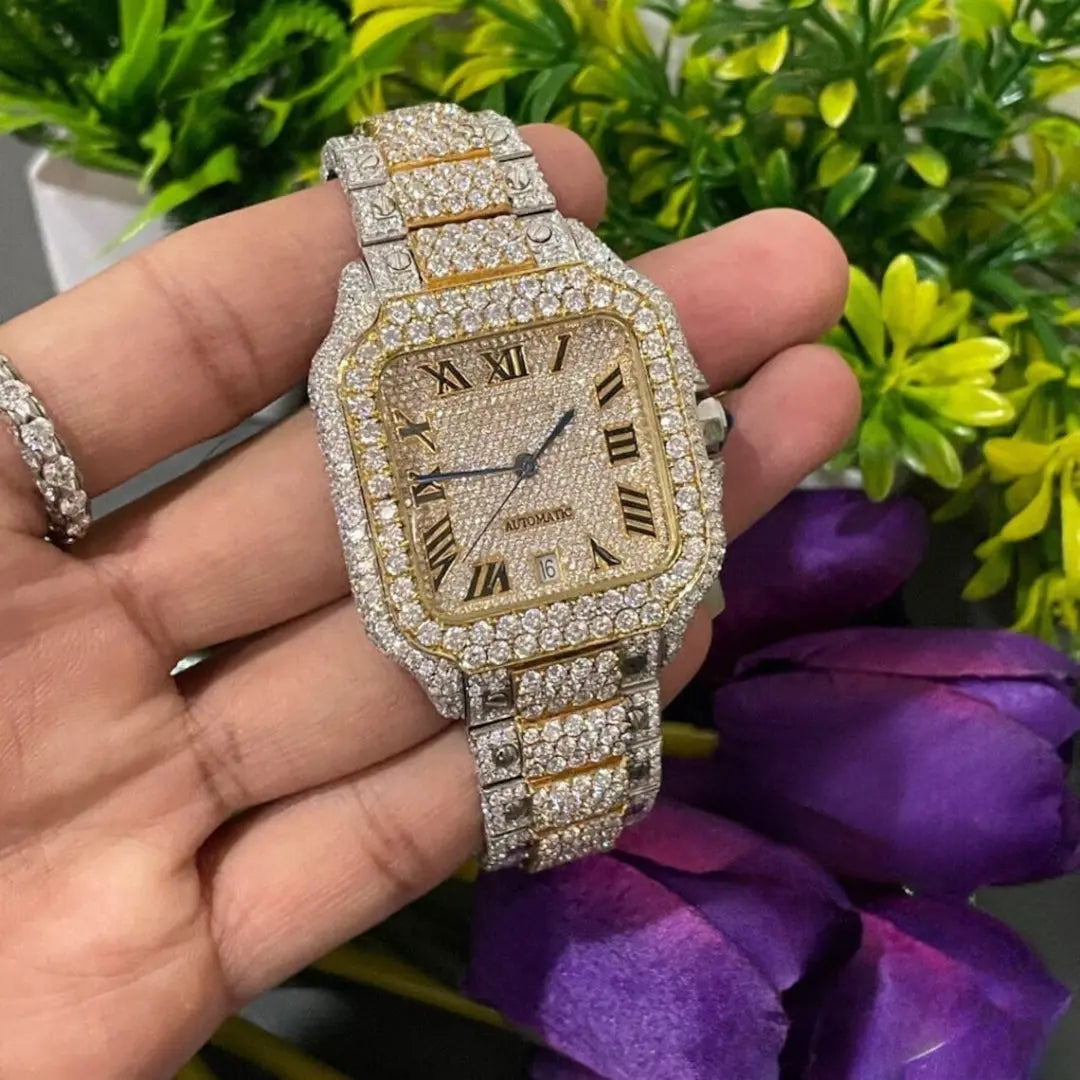 Moissanite 48.25 CT Round Cut Diamond Mid-Century Watch Jewel Carts
