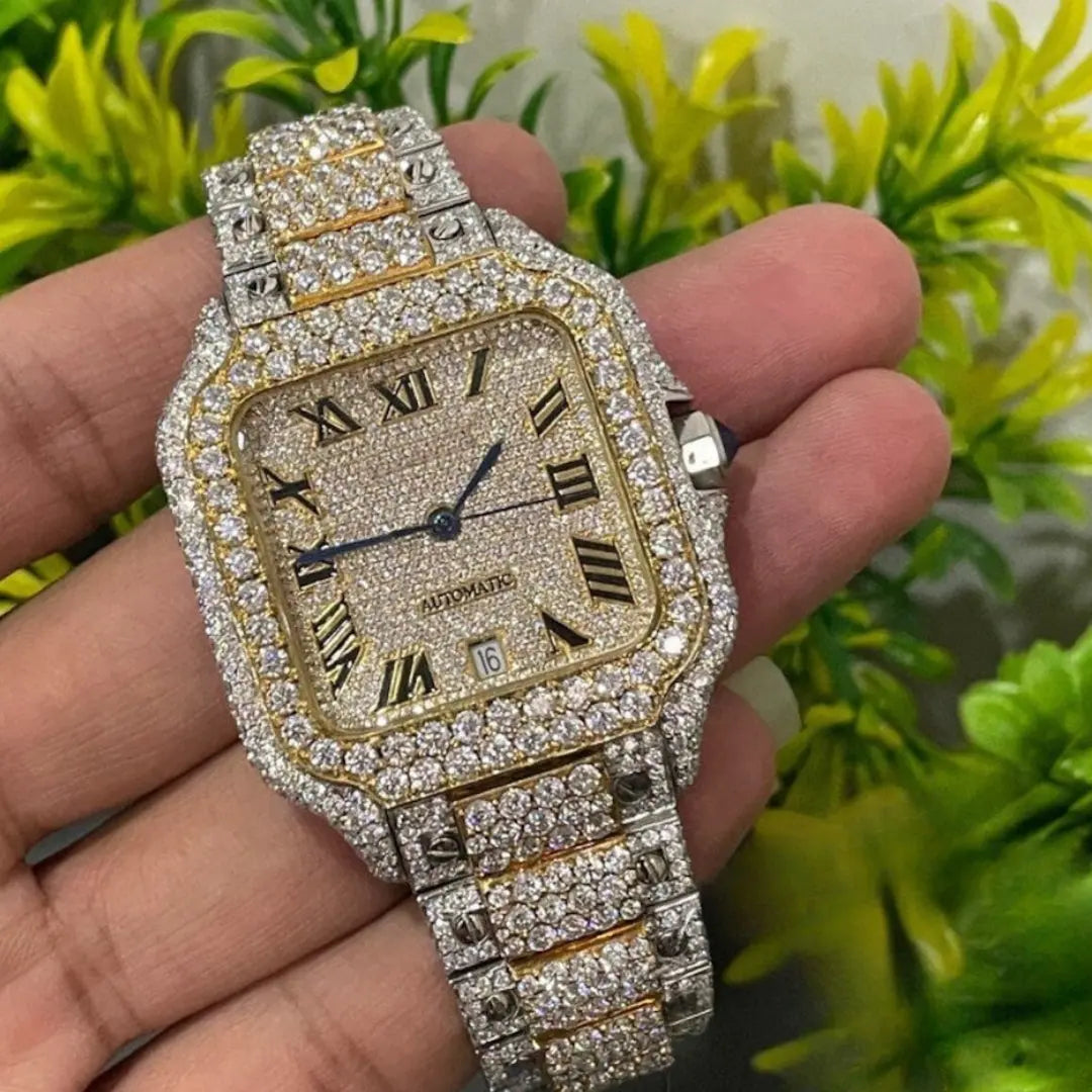 Moissanite 48.25 CT Round Cut Diamond Mid-Century Watch Jewel Carts