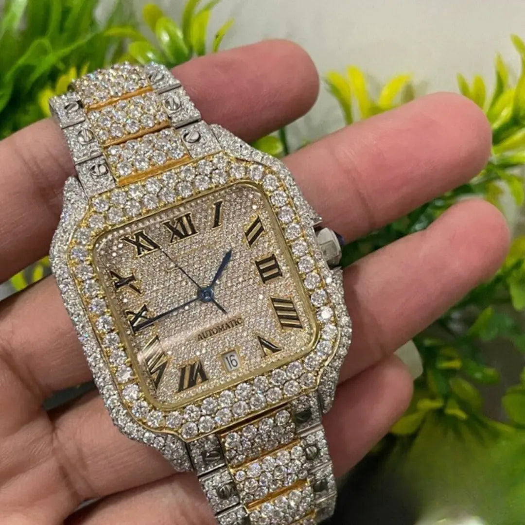 Moissanite 48.25 CT Round Cut Diamond Mid-Century Watch Jewel Carts