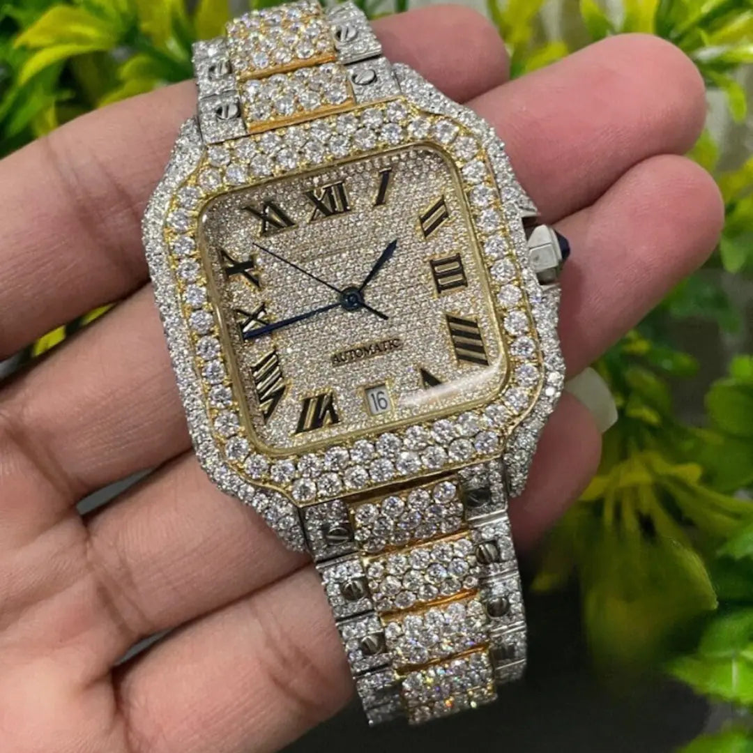 Moissanite 48.25 CT Round Cut Diamond Mid-Century Watch Jewel Carts