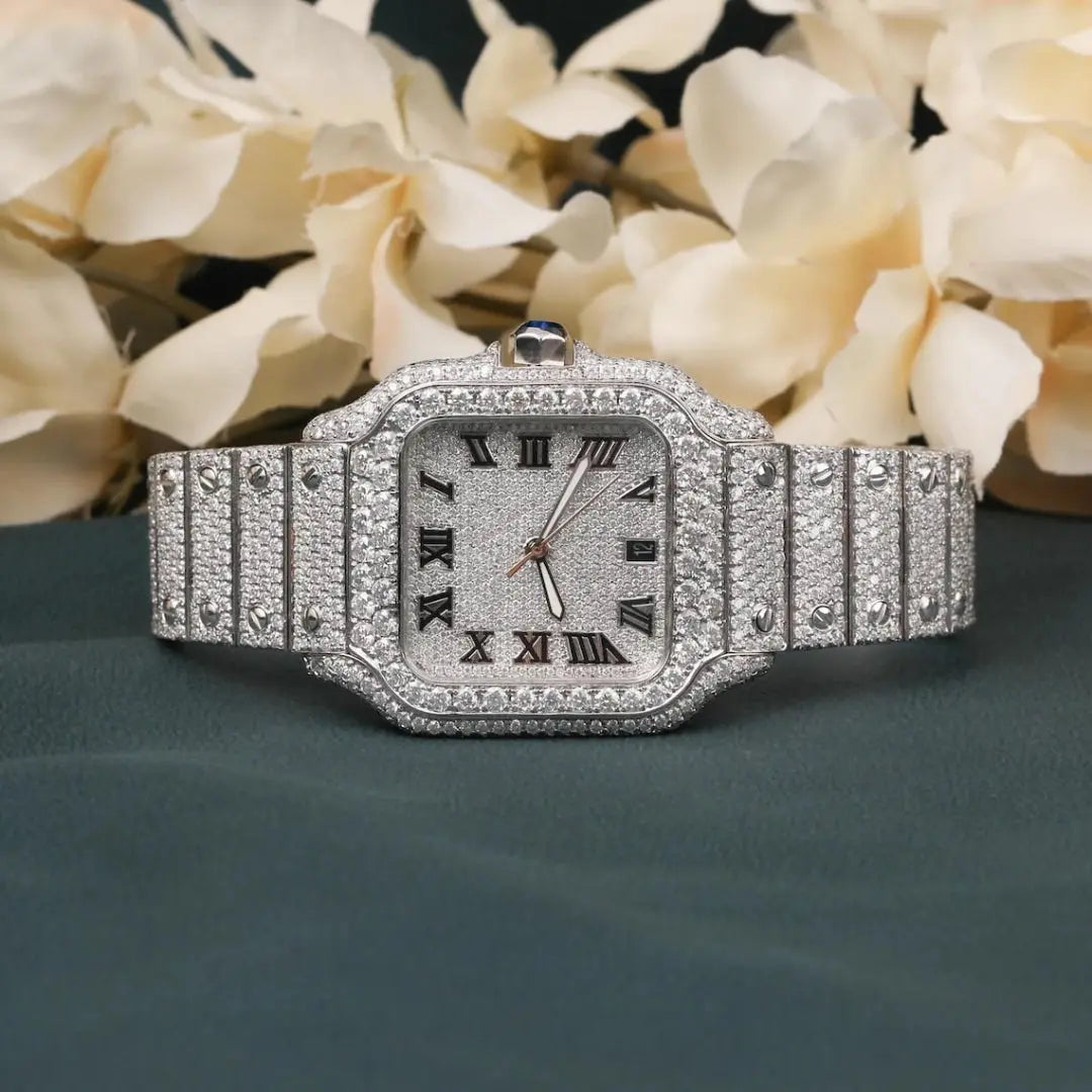 Moissanite 74.24 CT Round Cut Diamond Edwardian Watch Jewel Carts