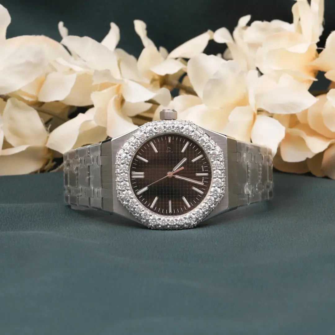 Moissanite 22.35 CT Round Cut Diamond Brutalist Watch Jewel Carts