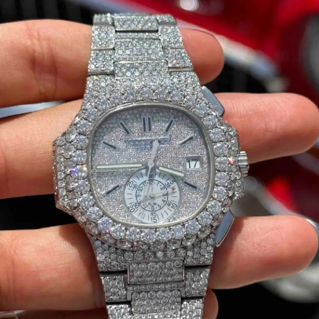 Moissanite 76.25 CT Round Cut Diamond Minimalist Watch Jewel Carts