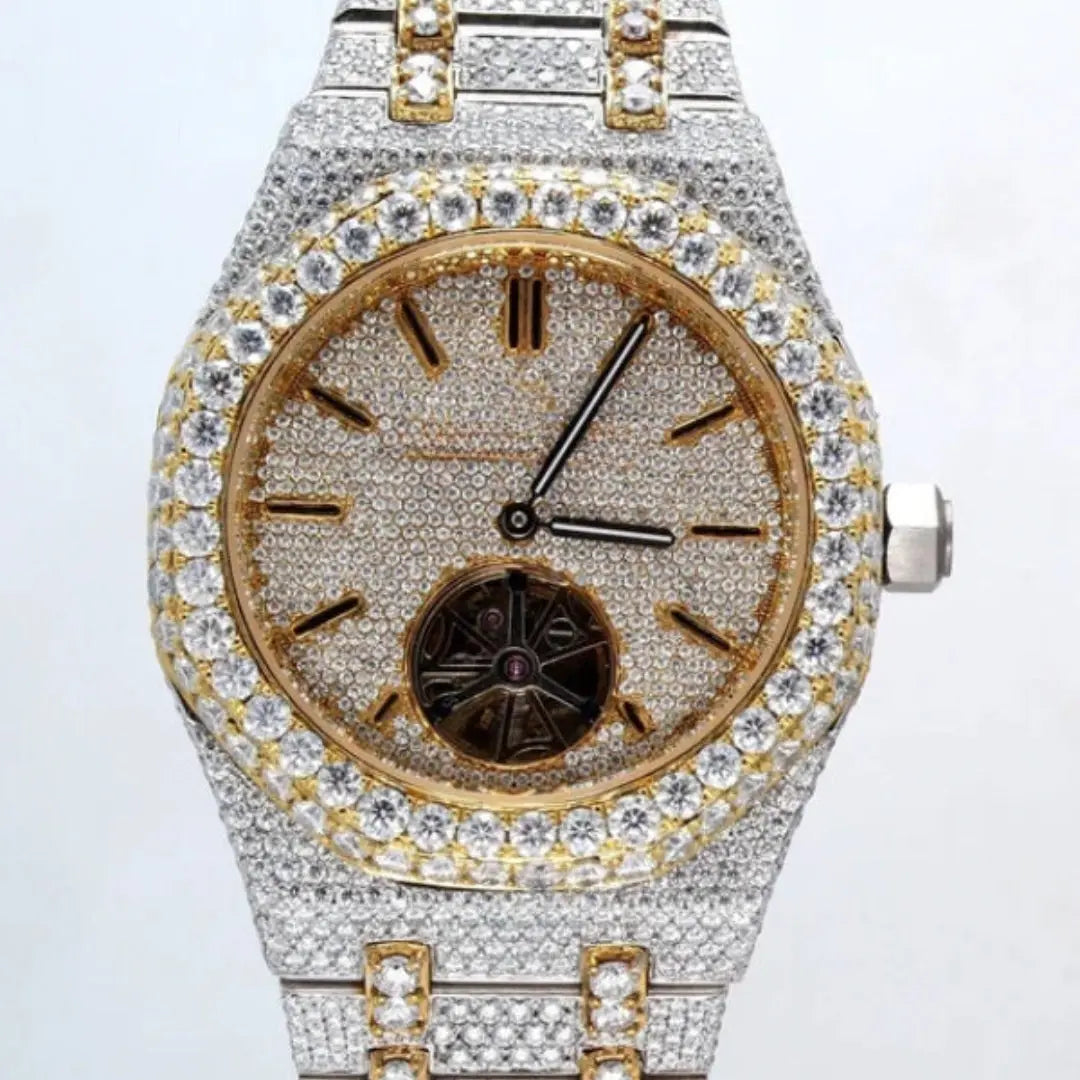 Moissanite 70.10 CT Round Cut Diamond Brutalist Watch Jewel Carts