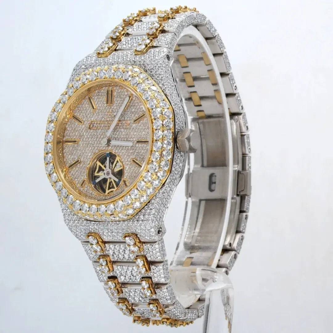 Moissanite 70.10 CT Round Cut Diamond Brutalist Watch Jewel Carts