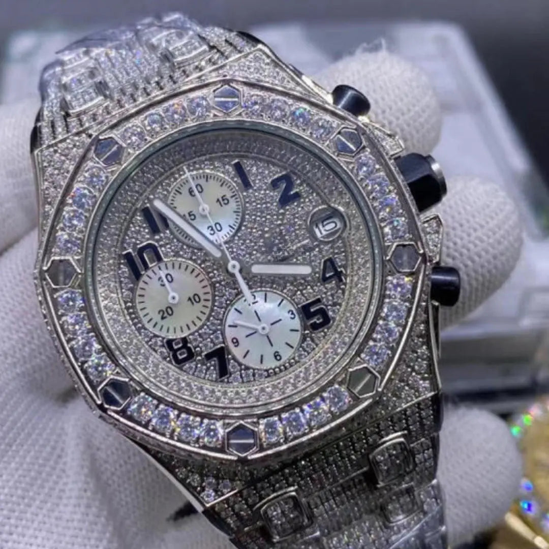 Moissanite 58.35 CT Round Cut Diamond Art Deco Watch Jewel Carts
