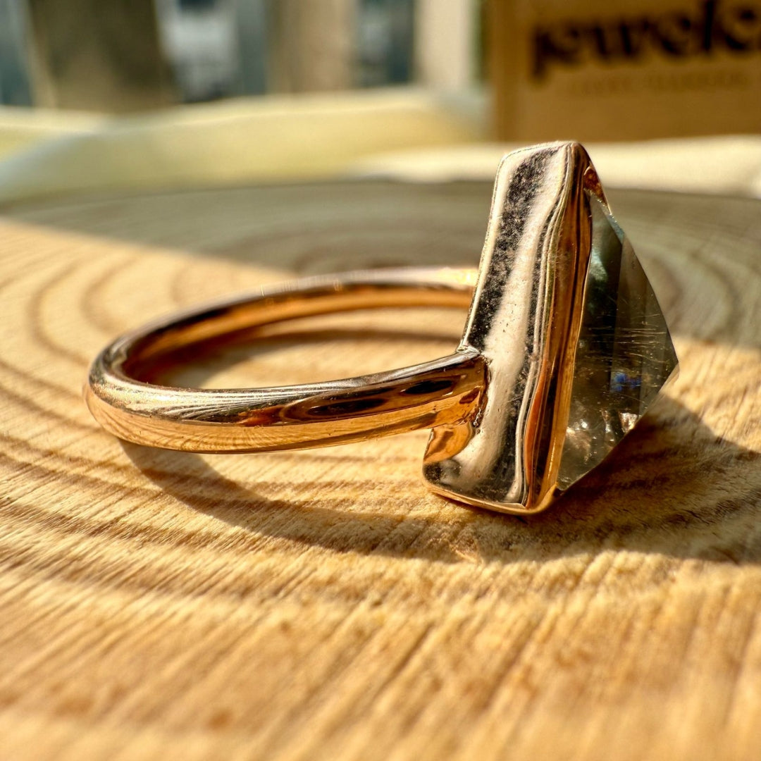 Bezel Set Triangle Cut Salt and Pepper Engagement Ring For Women