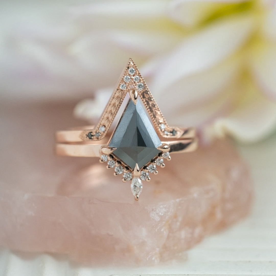 Natural Salt And Pepper 4.30 CT Kite Cut Handmade Ring