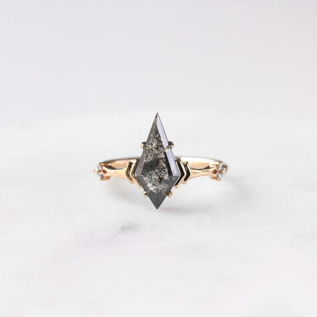 Natural Salt And Pepper 2.32 CT Kite Cut Engagement Ring