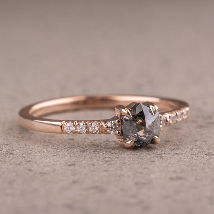 1.50 CT Hexagon Cut Side Stone Natural Salt And Pepper Handmade Ring