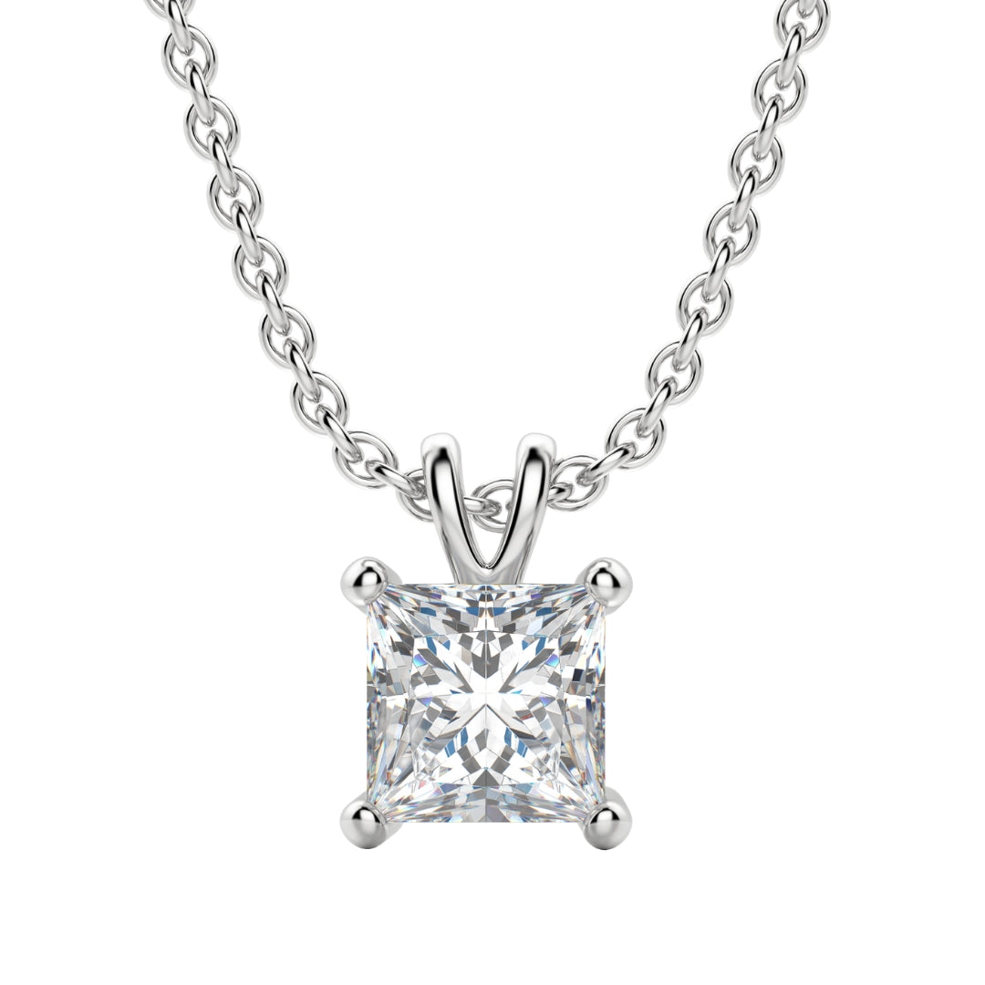 Lab Grown 1.50 CT Princess Cut Diamond Art Nouveau Necklace Jewel Carts