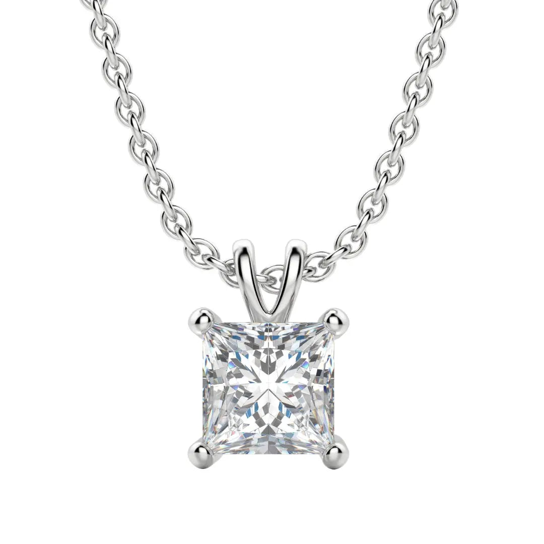 Lab Grown 1.50 CT Princess Cut Diamond Art Nouveau Necklace Jewel Carts