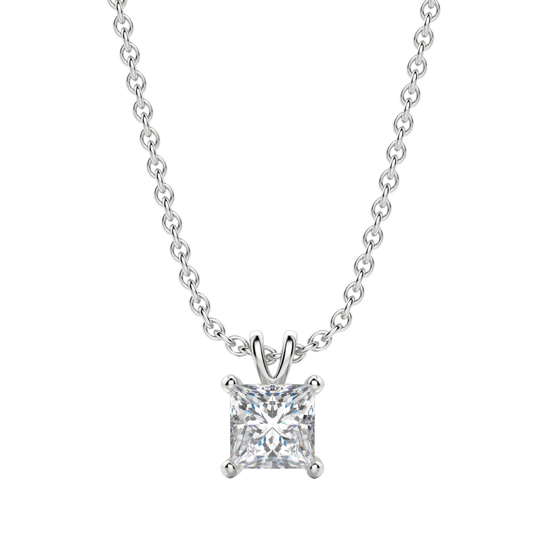 Lab Grown 1.50 CT Princess Cut Diamond Art Nouveau Necklace Jewel Carts