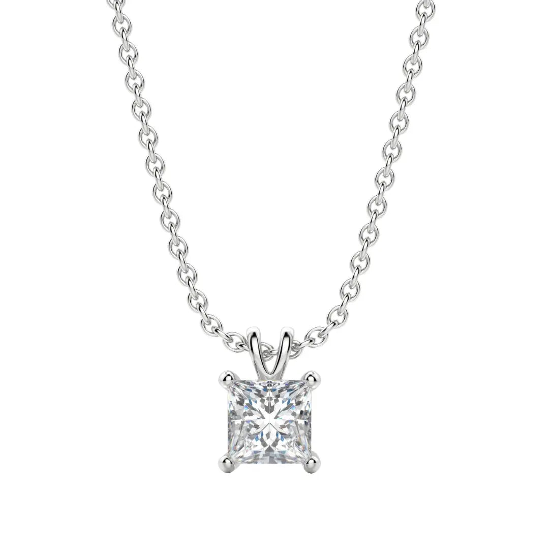 Lab Grown 1.50 CT Princess Cut Diamond Art Nouveau Necklace Jewel Carts