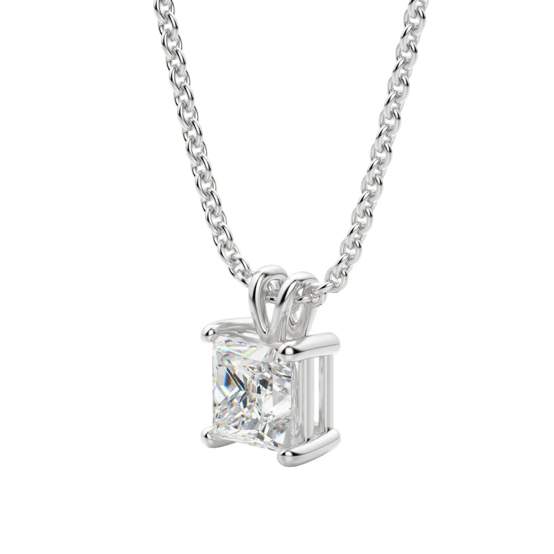 Lab Grown 1.50 CT Princess Cut Diamond Art Nouveau Necklace Jewel Carts
