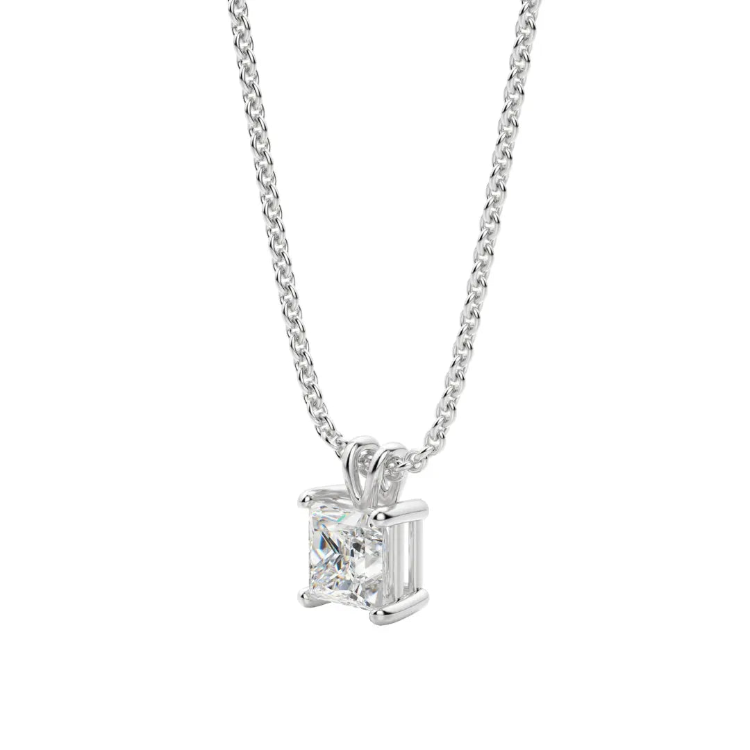 Lab Grown 1.50 CT Princess Cut Diamond Art Nouveau Necklace Jewel Carts