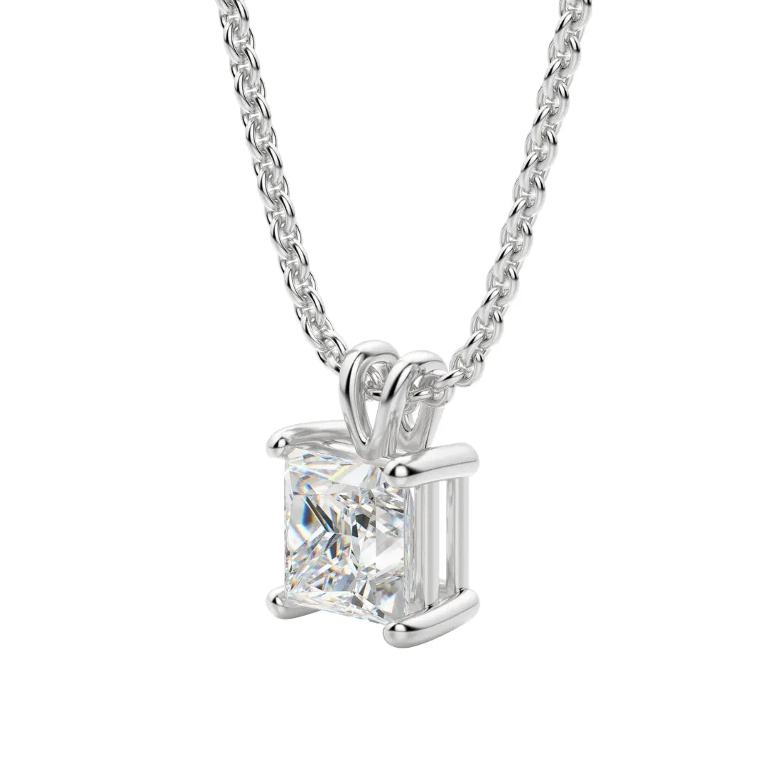 Lab Grown 1.50 CT Princess Cut Diamond Art Nouveau Necklace Jewel Carts