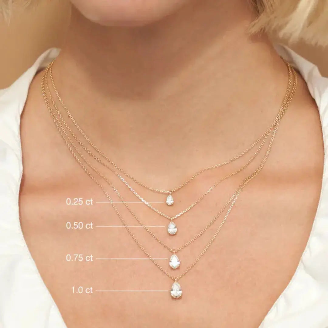 Lab Grown 1.00 CT Pear Cut Diamond Mid-Century Necklace Jewel Carts