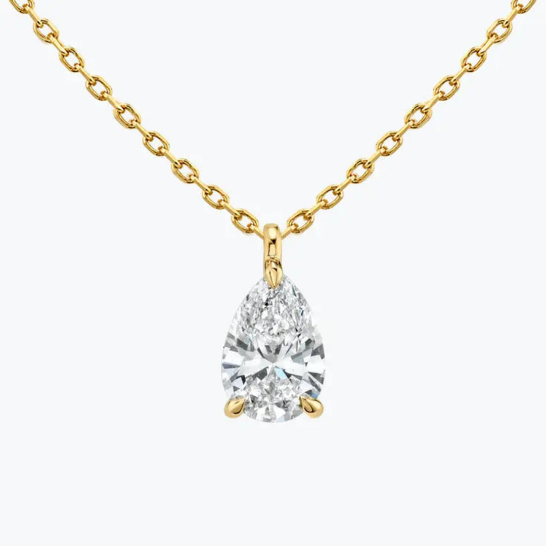 Lab Grown 1.00 CT Pear Cut Diamond Mid-Century Necklace Jewel Carts