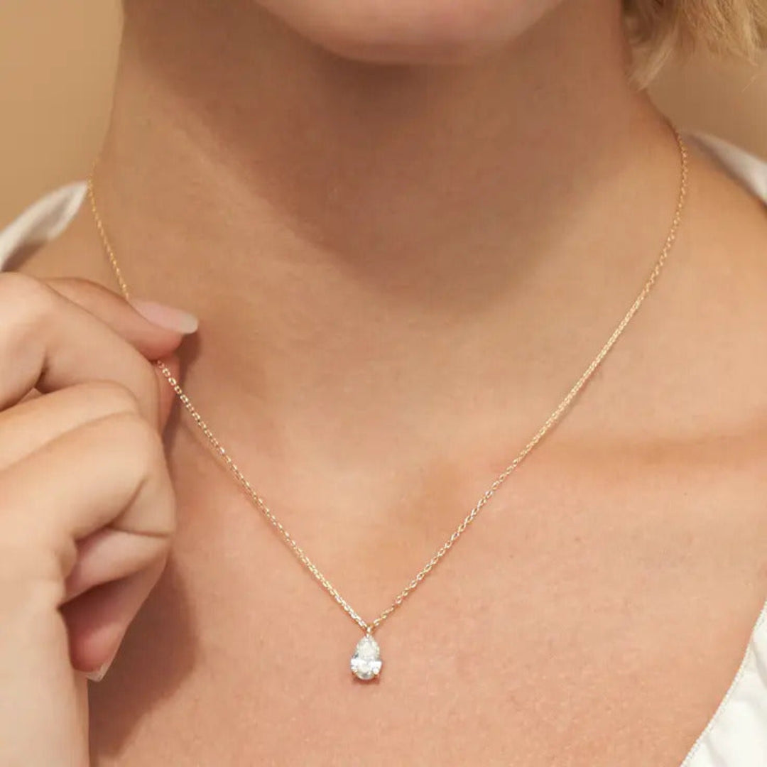 Lab Grown 1.00 CT Pear Cut Diamond Mid-Century Necklace Jewel Carts