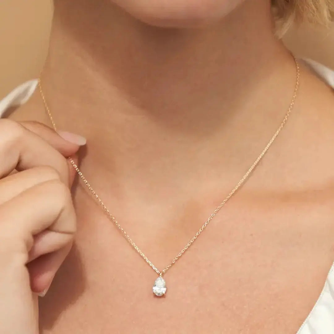 Lab Grown 1.00 CT Pear Cut Diamond Mid-Century Necklace Jewel Carts