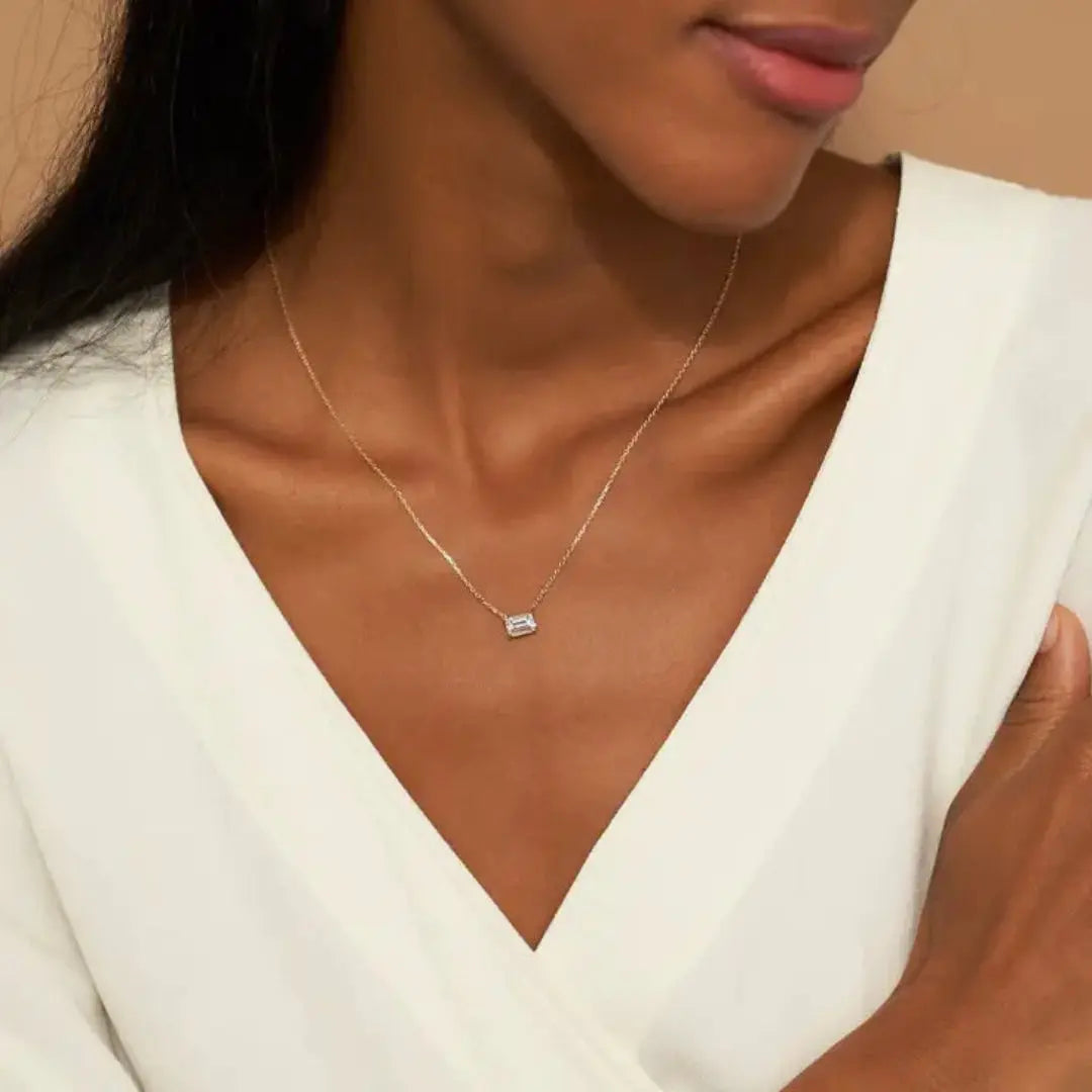 1.19 Emerald Cut Lab Grown Unique Wedding Necklace For Woman Jewel Carts