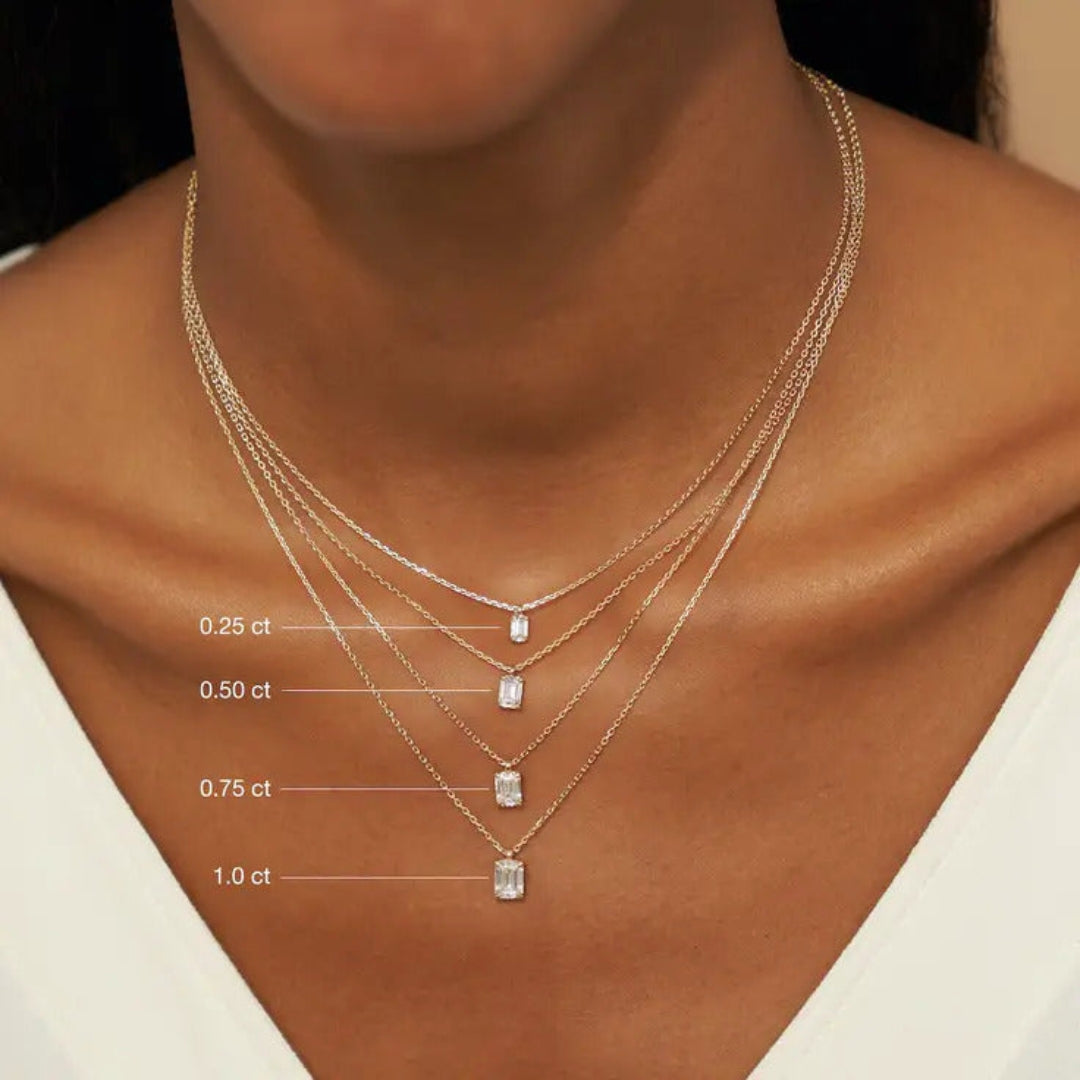Emerald Cut 1.15 CT Lab Grown Diamond Solitaire Necklace for Gift Jewel Carts