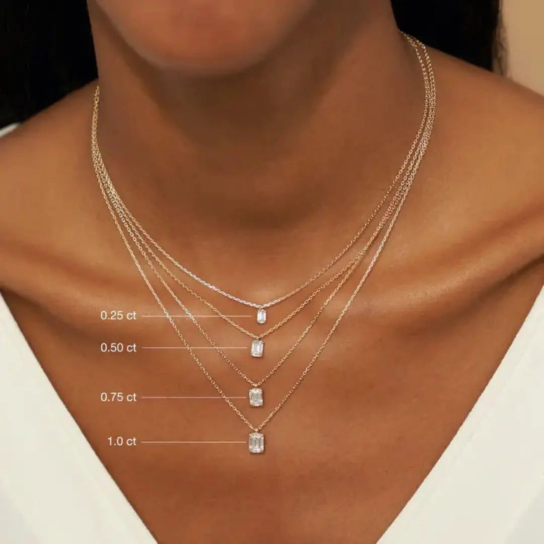 Emerald Cut 1.15 CT Lab Grown Diamond Solitaire Necklace for Gift Jewel Carts