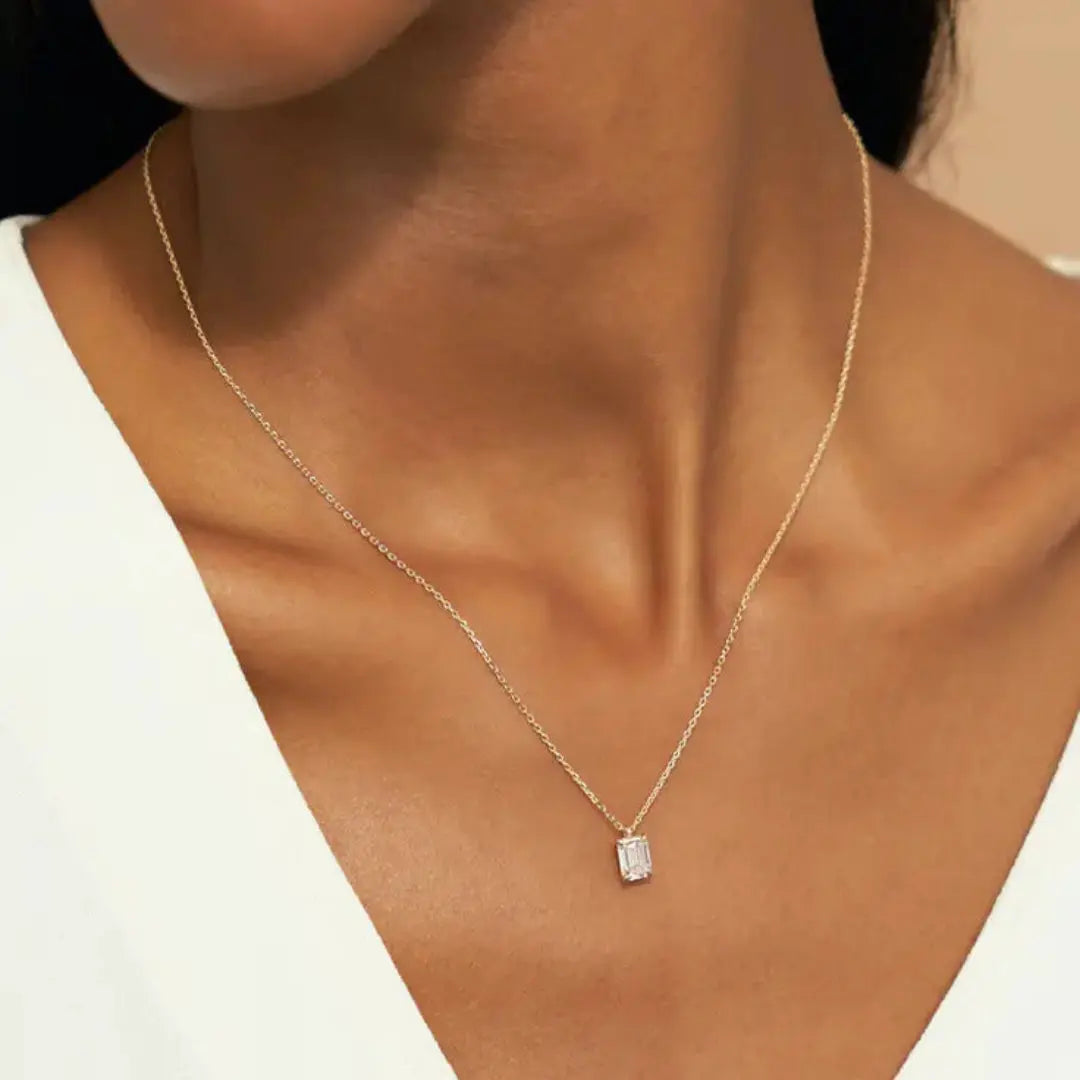 Emerald Cut 1.15 CT Lab Grown Diamond Solitaire Necklace for Gift Jewel Carts