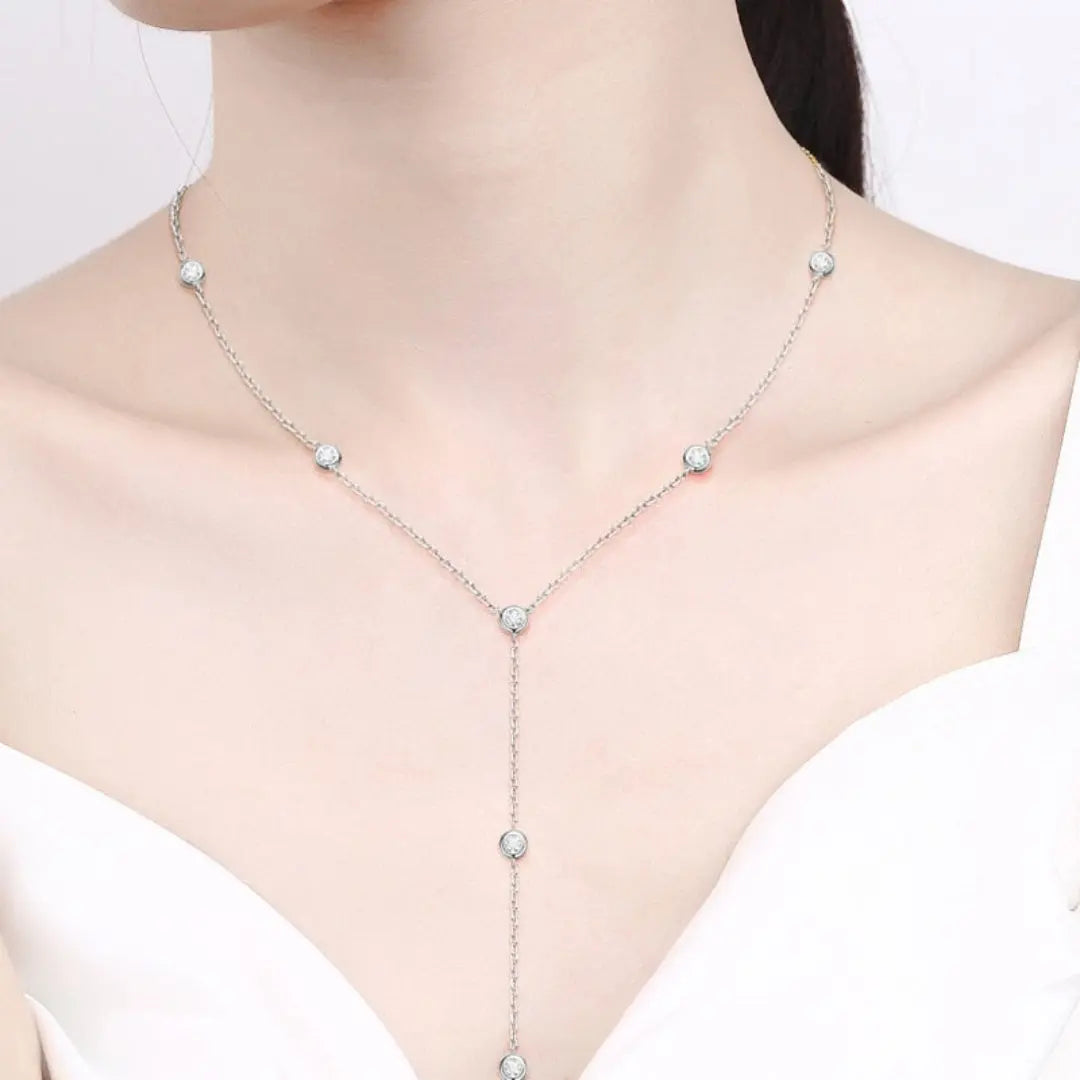 Lab Grown 1.92 CT Round Cut Diamond Mid-Century Necklace Jewel Carts