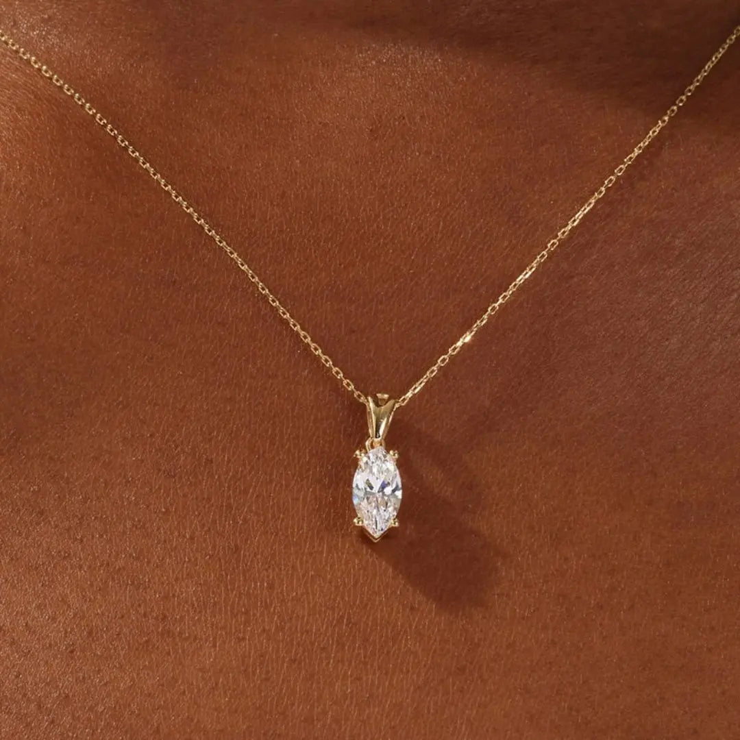Lab Grown 1.27 CT Marquise Cut Diamond Art Deco Necklace Jewel Carts