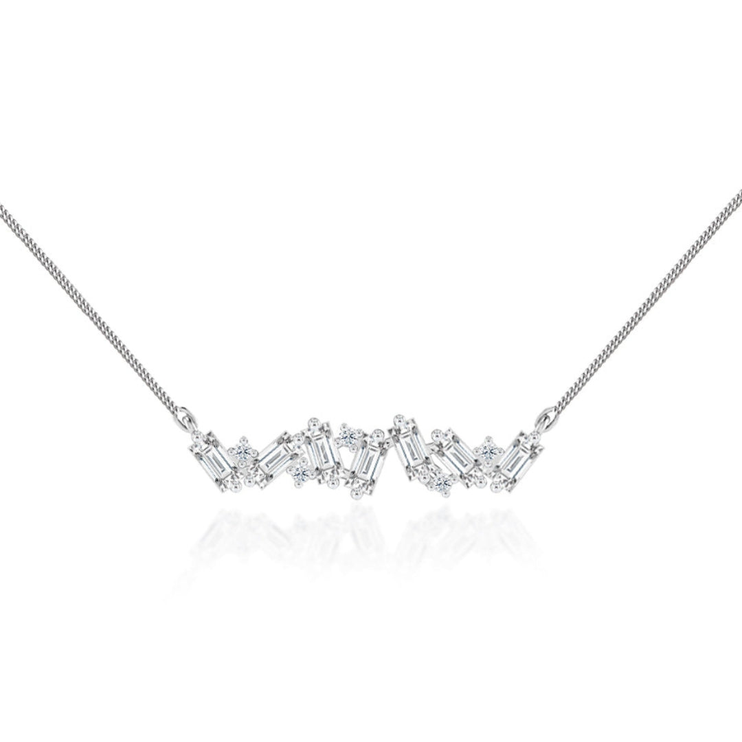 Lab Grown 1.80 CT Baguette & Round Cut Diamond Art Nouveau Necklace Jewel Carts