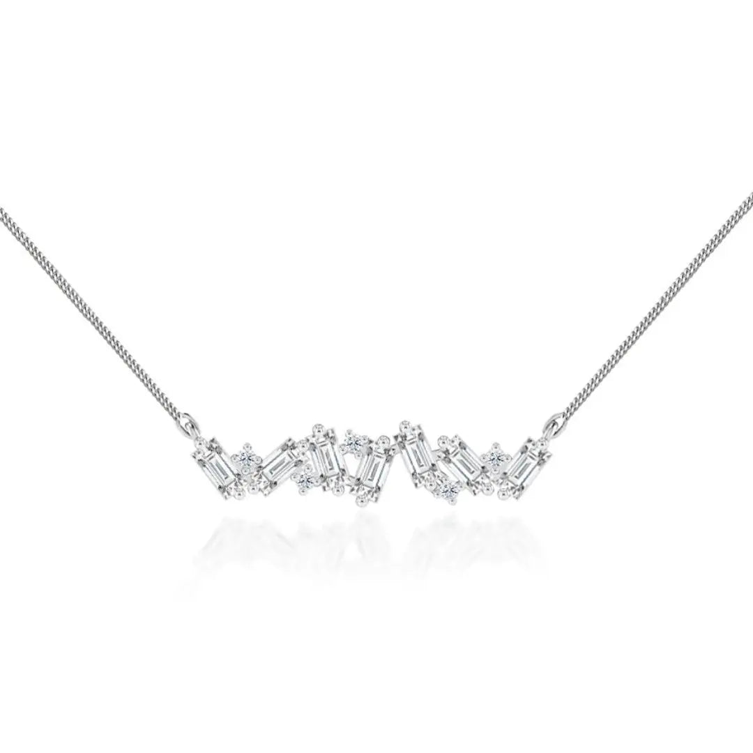 Lab Grown 1.80 CT Baguette & Round Cut Diamond Art Nouveau Necklace Jewel Carts