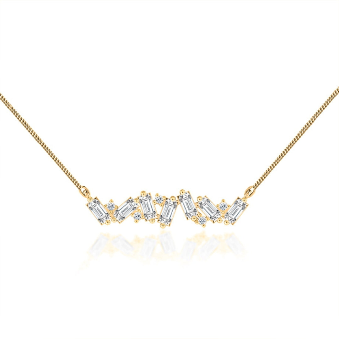Lab Grown 1.80 CT Baguette & Round Cut Diamond Art Nouveau Necklace Jewel Carts