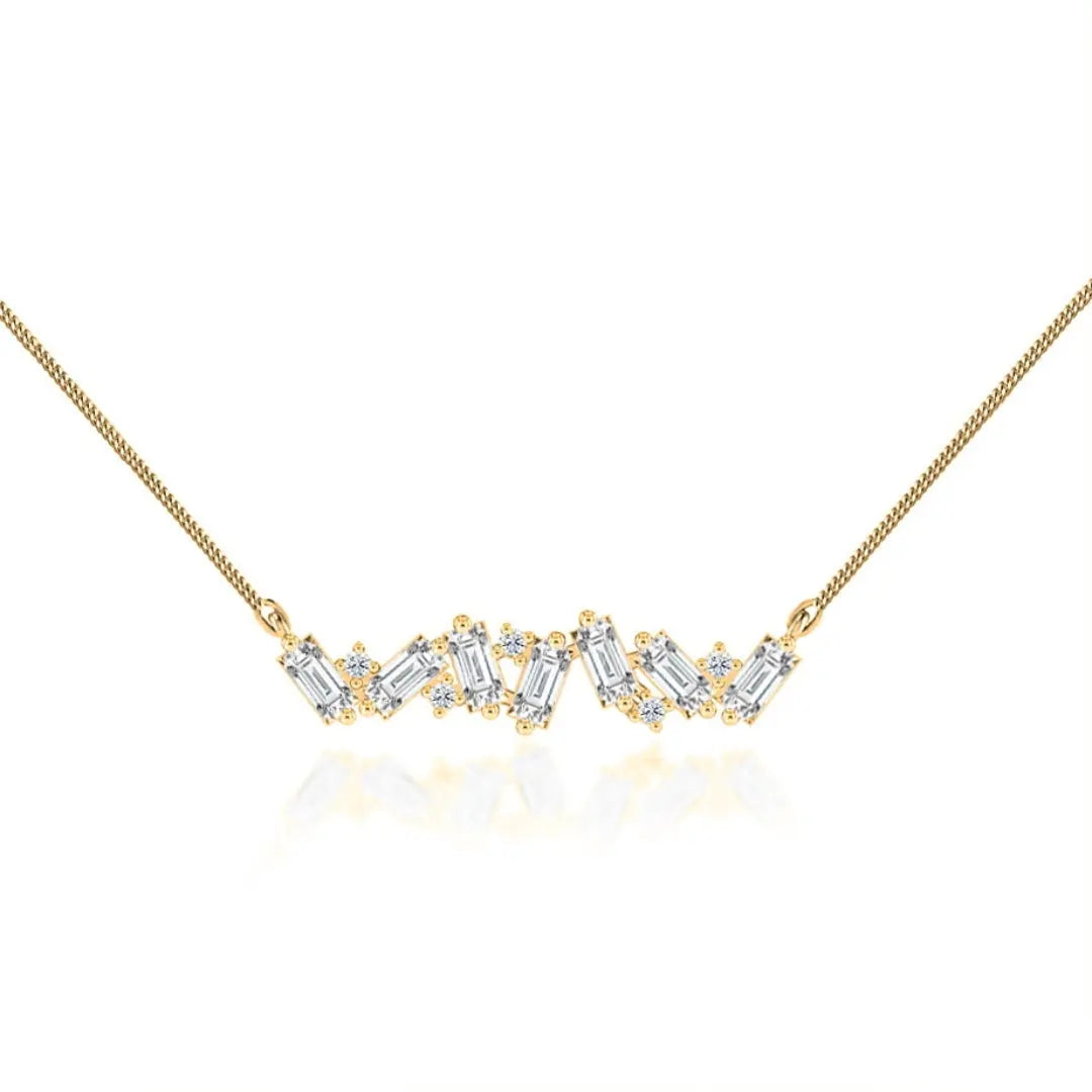 Lab Grown 1.80 CT Baguette & Round Cut Diamond Art Nouveau Necklace Jewel Carts