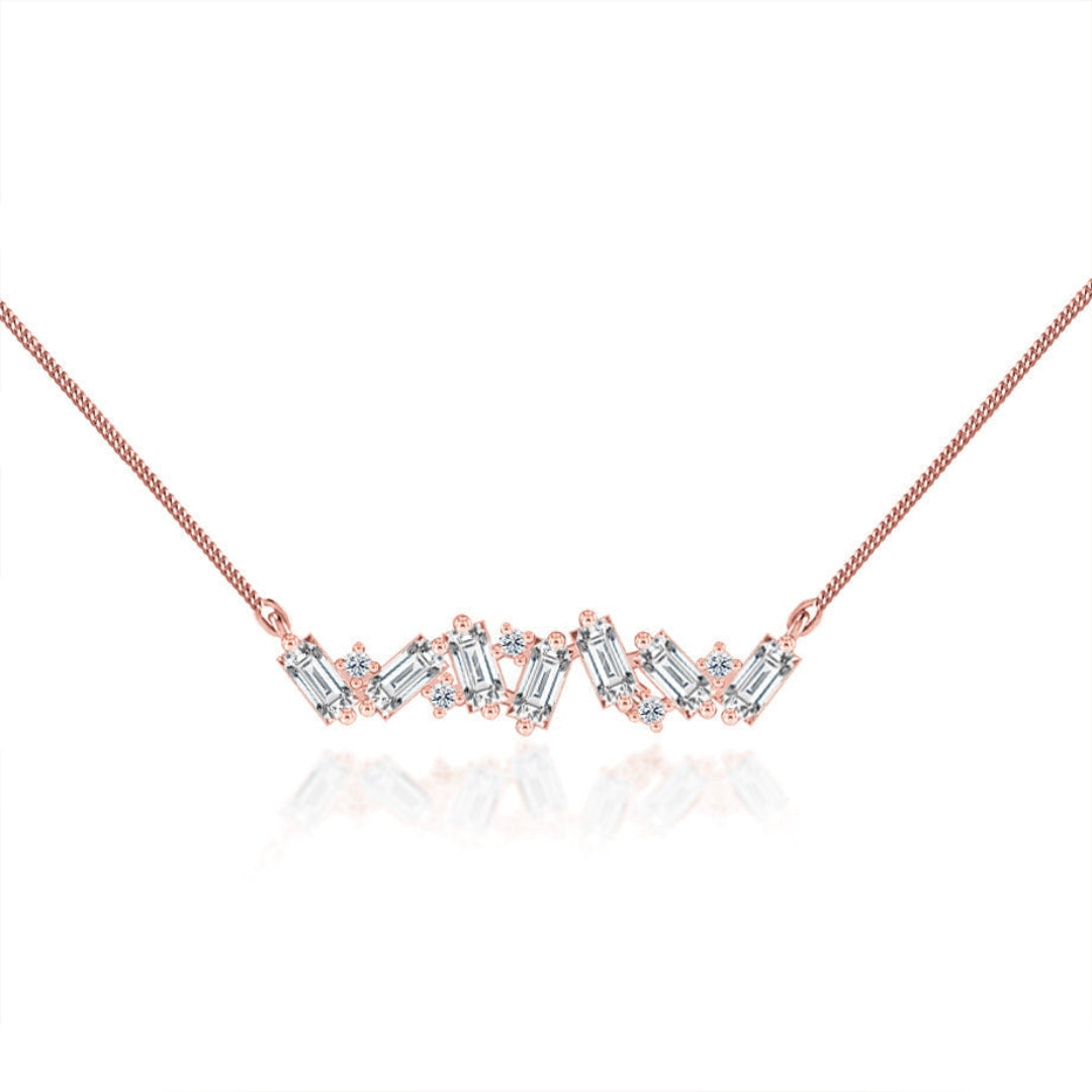 Lab Grown 1.80 CT Baguette & Round Cut Diamond Art Nouveau Necklace Jewel Carts