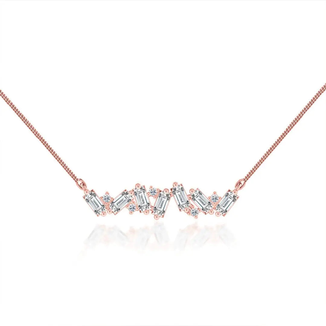 Lab Grown 1.80 CT Baguette & Round Cut Diamond Art Nouveau Necklace Jewel Carts