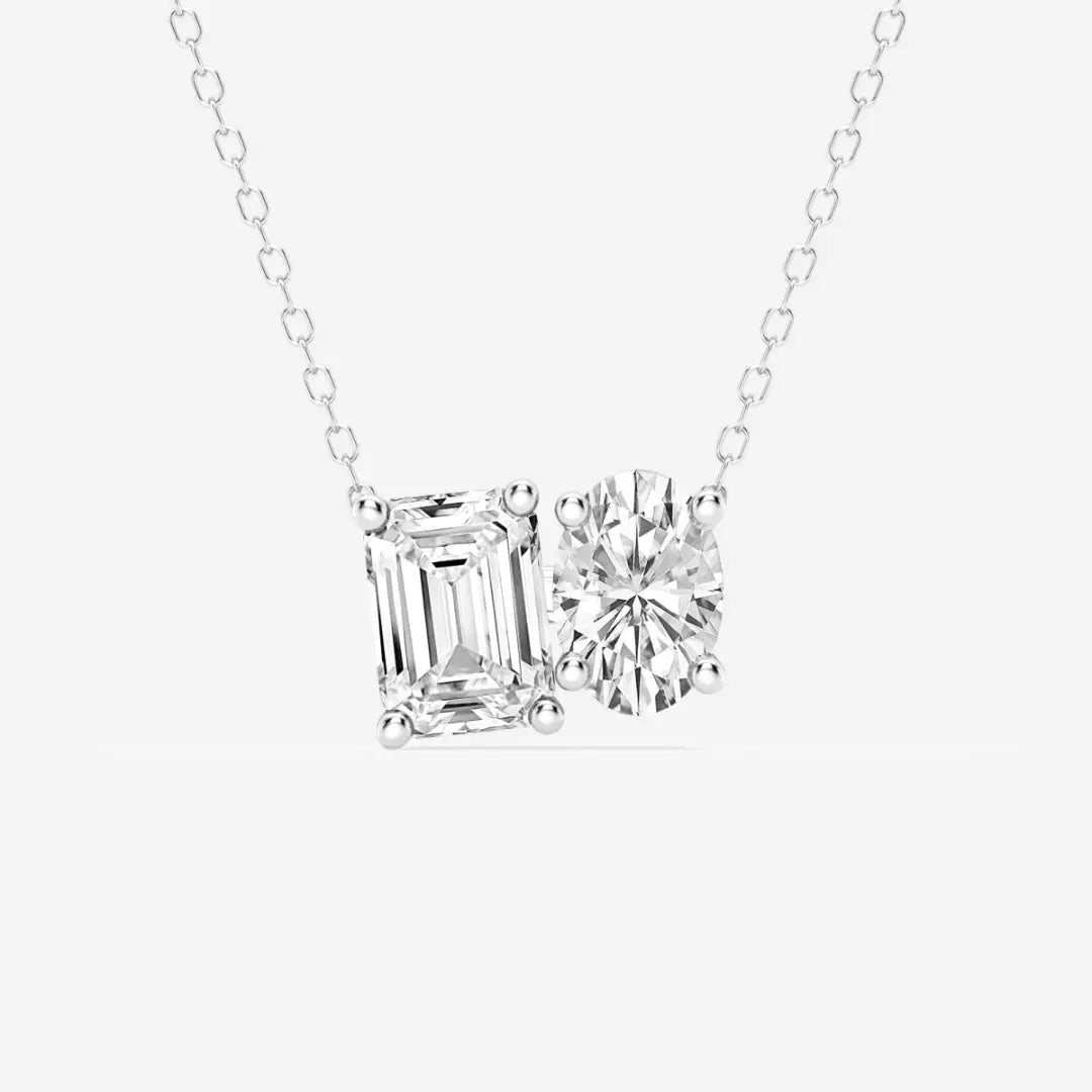 Lab Grown 2.20 CT Emerald & Oval Cut Diamond Boho & Hippie Necklace Jewel Carts