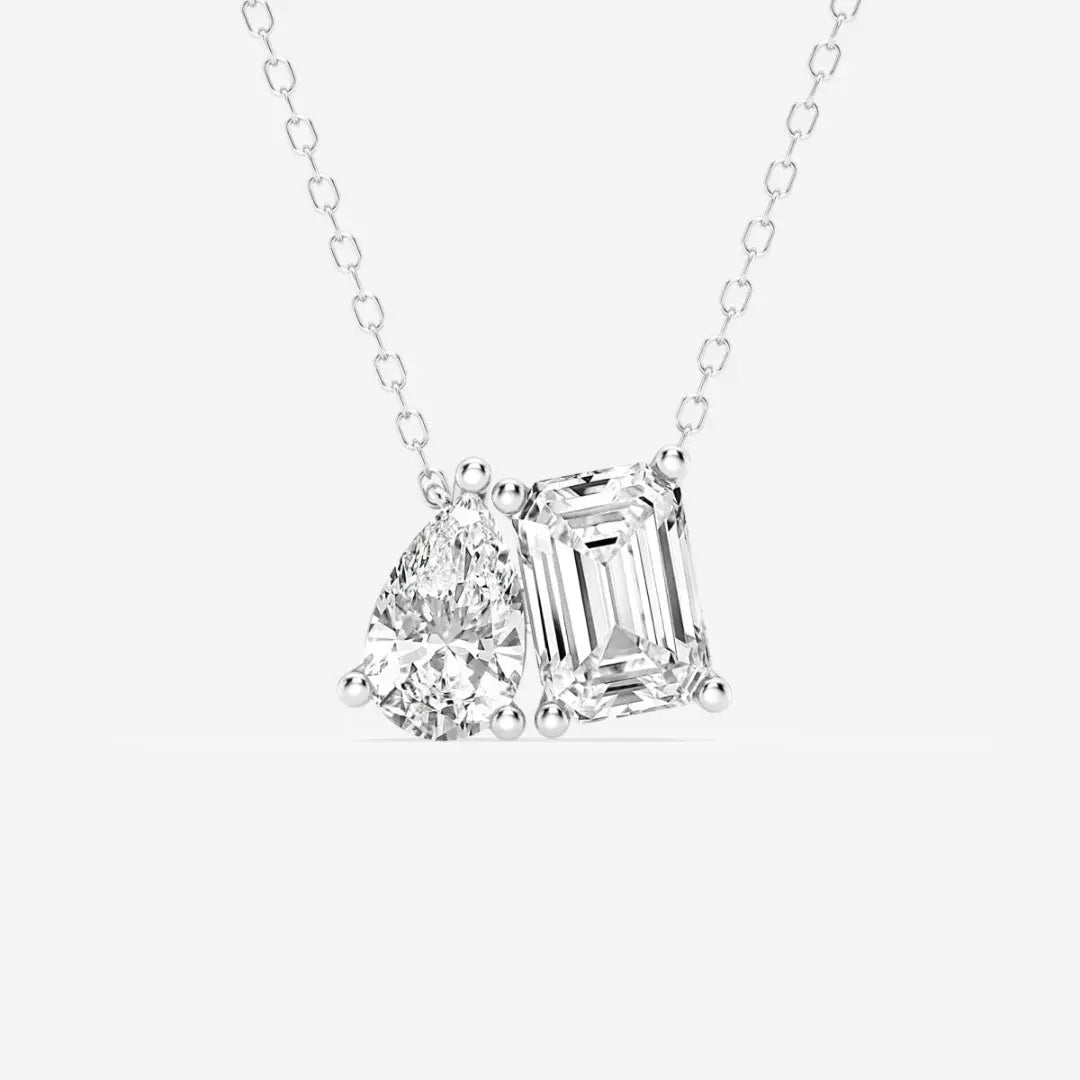 Lab Grown 3.00 CT Pear & Emerald Cut Diamond Brutalist Necklace Jewel Carts