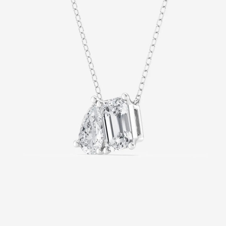 Lab Grown 3.00 CT Pear & Emerald Cut Diamond Brutalist Necklace Jewel Carts