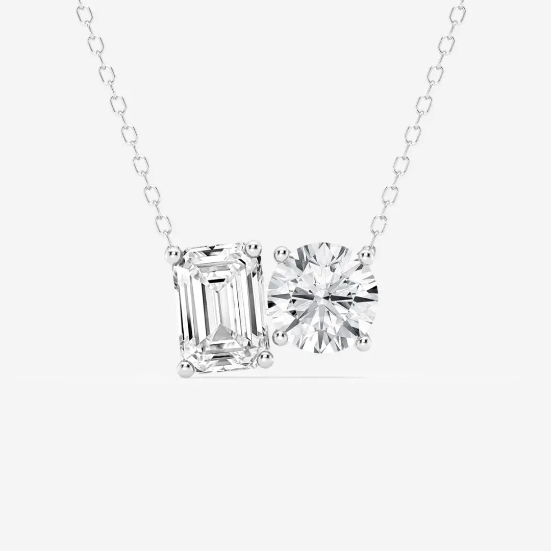 Lab Grown 3.16 CT Emerald & Round Cut Diamond Edwardian Necklace Jewel Carts